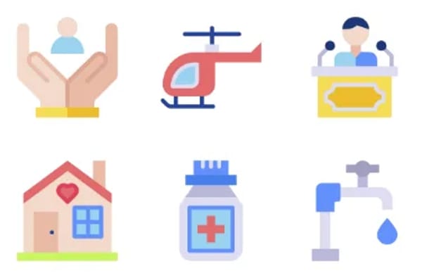 humanitäre Hilfe-Icons